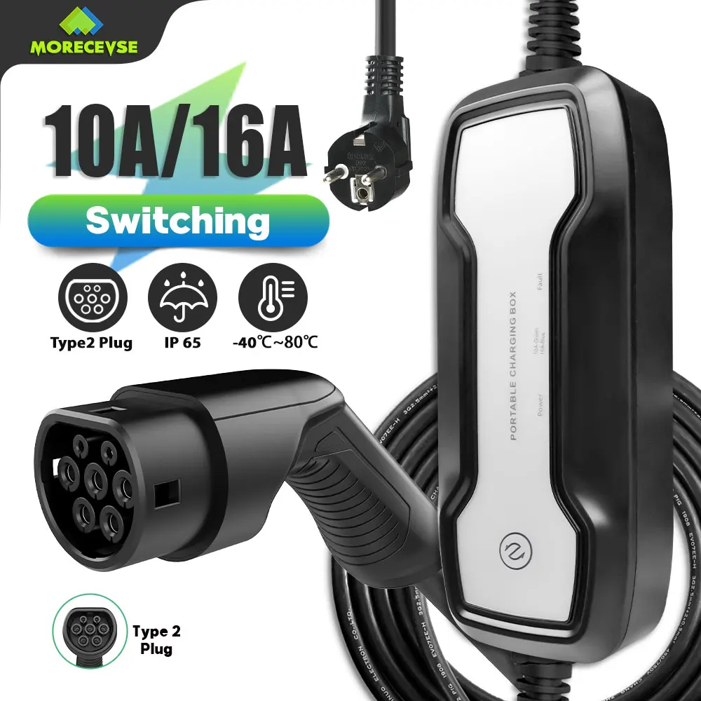 

Портативное зарядное устройство для электромобилей типа 2, кабель с переключаемой вилкой Schuko 10/16 А, автомобильное зарядное устройство для э...