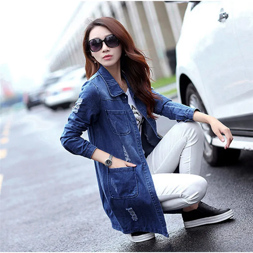 Coats Womens Denim Jackets Feminine Fashion Windbreaker Spring Autumn Long Sleeve Jacket Jean Coat Outwear Overcoat | Женская одежда