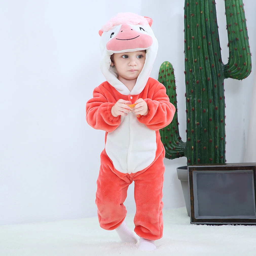 Red unicorn Детские комбинезоны для новорожденных с мультяшными животными; зимний комбинезон для маленьких мальчиков и девочек; костюм для малышей; Пижама с пандой; roupa de bebe recem nascido - Цвет: Red unicorn
