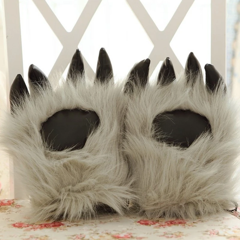 

Faux Fur Bear Wolf Paw Gloves Furry Animal Claw Mitts Halloween Cosplay Favors