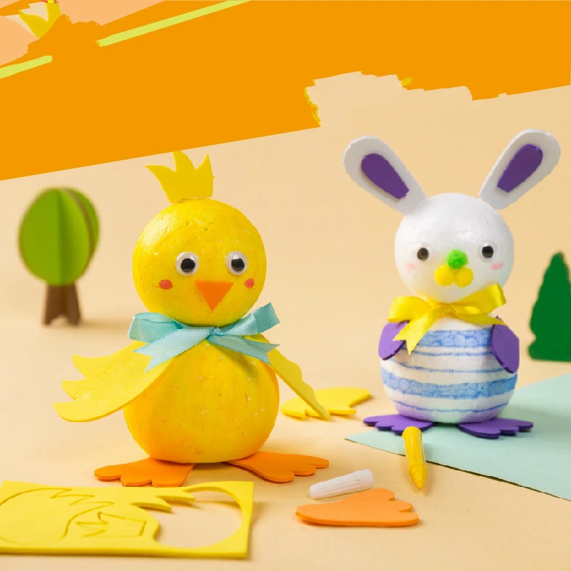 

Easter Gifts DIY Material Bag Children's Styrofoam Animal Self Made Color Graffiti Chicken Rabbit Tiny Toys Craft Handmade