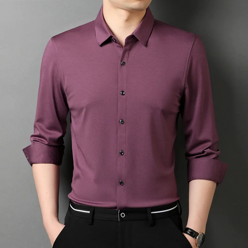 

Silk Long Sleeve Shirt Men's new slim fit in spring and autumn men's casual shirt Korean inch shirt