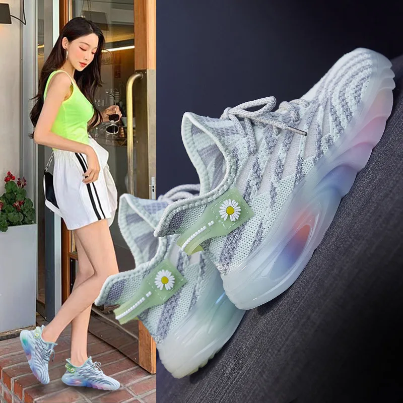 

Spring Summer Breathable Flying Woven Women's Shoes Hollow Out All-match Mesh Sports Shoes Female Fitness Leisure Sports Shoes