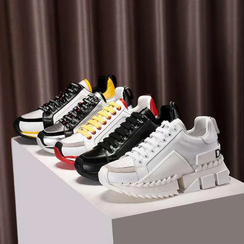 

Women Genuine Leather Sneaker Mixed Color Lace Up Trainers Tenis Feminino Zapatos De Mujer Casual Shoes Women