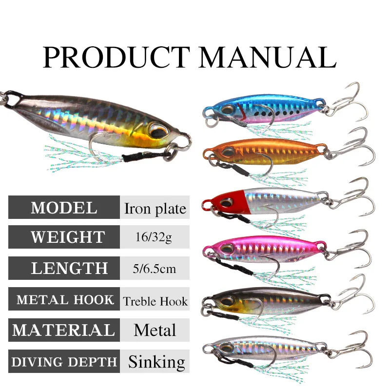 Короткая приманка для рыбалки Lua железная пластина свинцовая с блестками