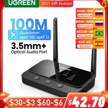 UGREEN 100m Long Range Bluetooth 5.0 Transmitter Receiver AptX LL AptX HD Audio Adapter Wireless Audio Dongle for TV Home Stereo