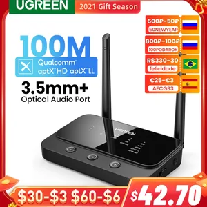 ugreen 100m long range bluetooth 5 0 transmitter receiver aptx ll aptx hd audio adapter wireless audio dongle for tv home stereo free global shipping