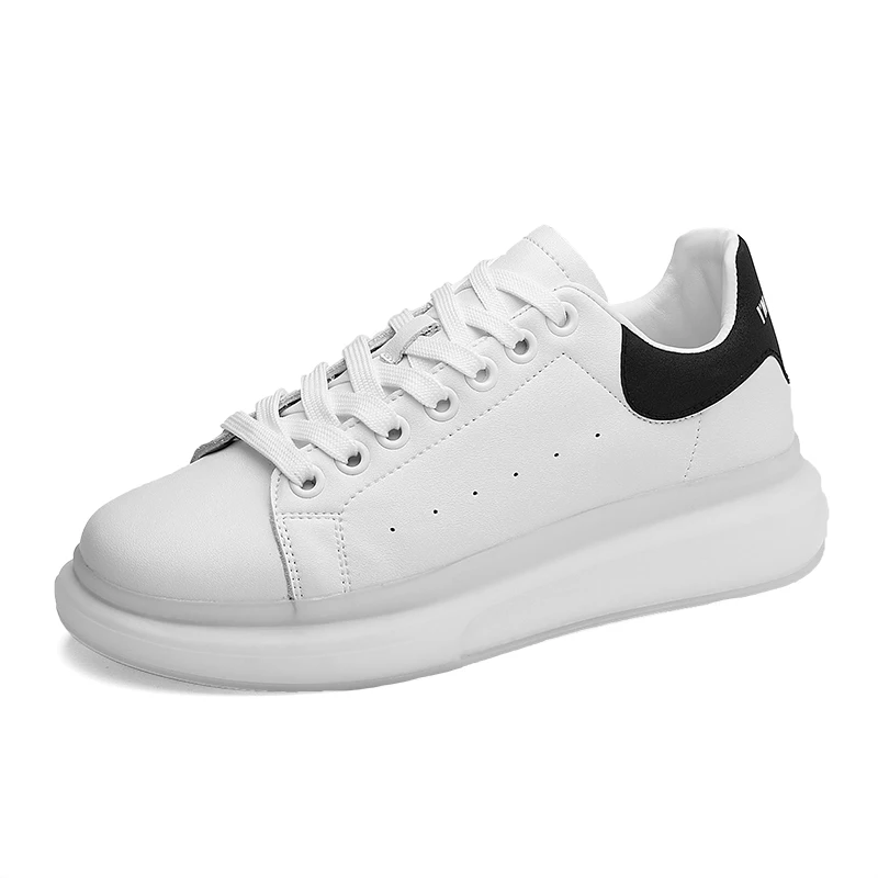 

2021 Spring High Quality Leather White Casual Shoes Sneakers Mans Popcorn Sole Student Young Increase Designer Korean style