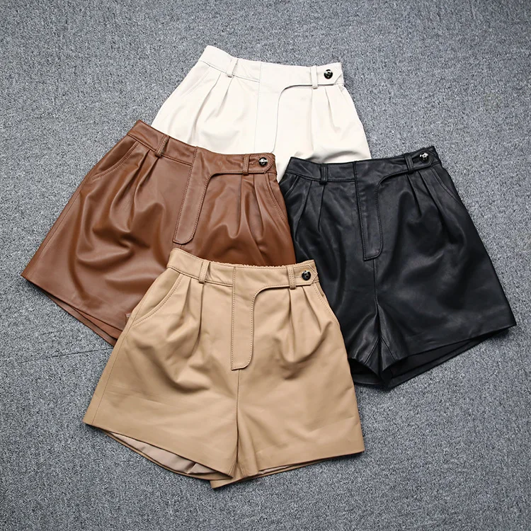 Spring Korean Style Women's High Quality Sheepskin Genuine Leather Shorts C824