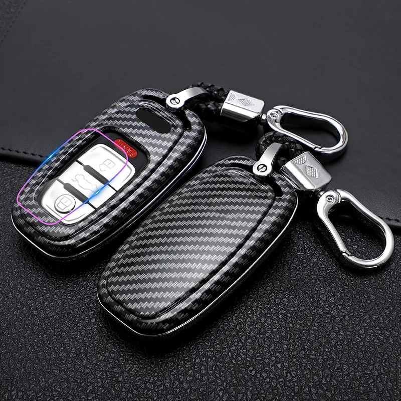 

Carbon Fiber Car Remote Key Cover Case Shell Fob For Audi A1 A3 A4 A5 A6 A7 A8 Quattro Q3 Q5 Q7 Car Smart Key Protector Keychain