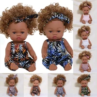 35cm black reborn baby doll waterprrof baby doll with summer dress full silicone african reborn bebe toys girl curl hair doll