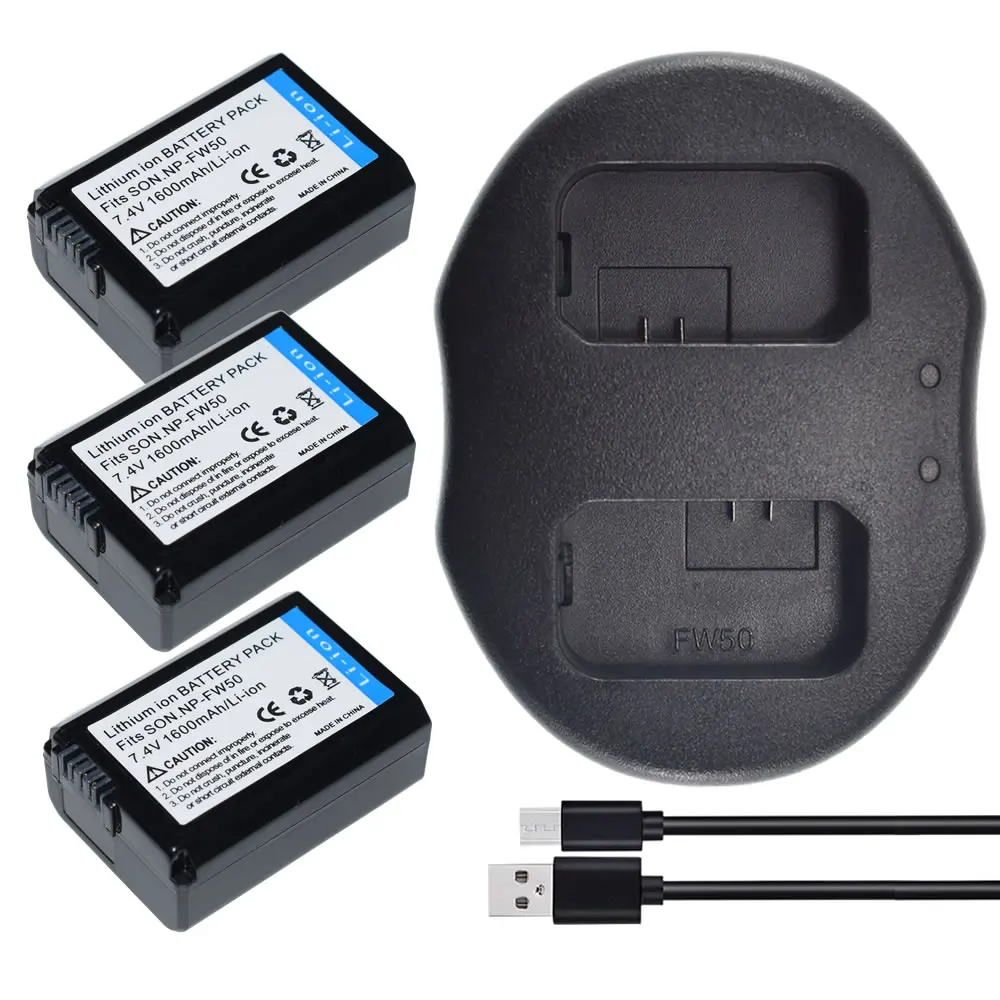 Фото 3x NP-FW50 батарея для Sony A5000 A5100 A7R NEX 6 7 5TL 5N 3Nl + DUAL USB Зарядное устройство | Электроника