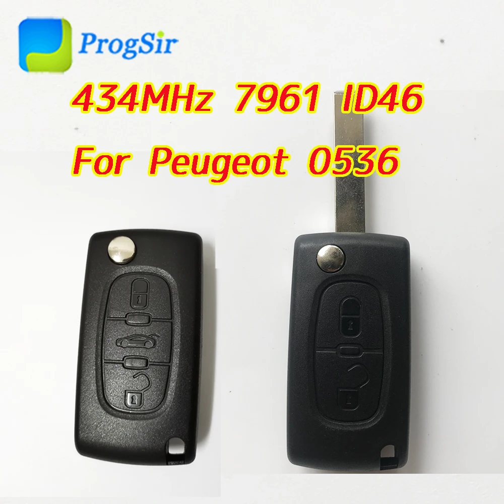 434 МГц 2 кнопки 3 откидной ключ для Peugeot 0536 типа с чипом PCF7961 Hitag ID46