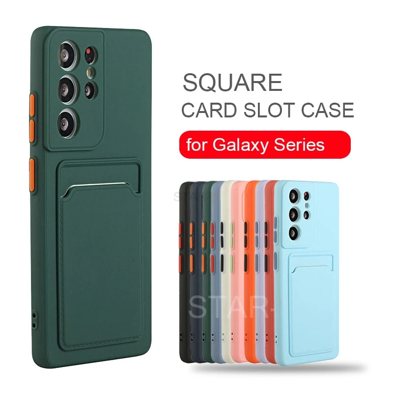 

Card Slot Holder Square Silicone Phone Case For Samsung Galaxy S21 Ultra S20 FE Plus Note 20 Note20 Ultra Soft Back Cover