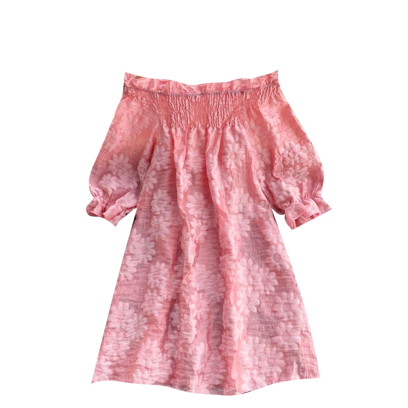 

Women Fashion Korean Dress Sexy Slash Neck Puff Sleeve Casual Loose Dresses Summer Off Shoulder Streetwear Short Dress