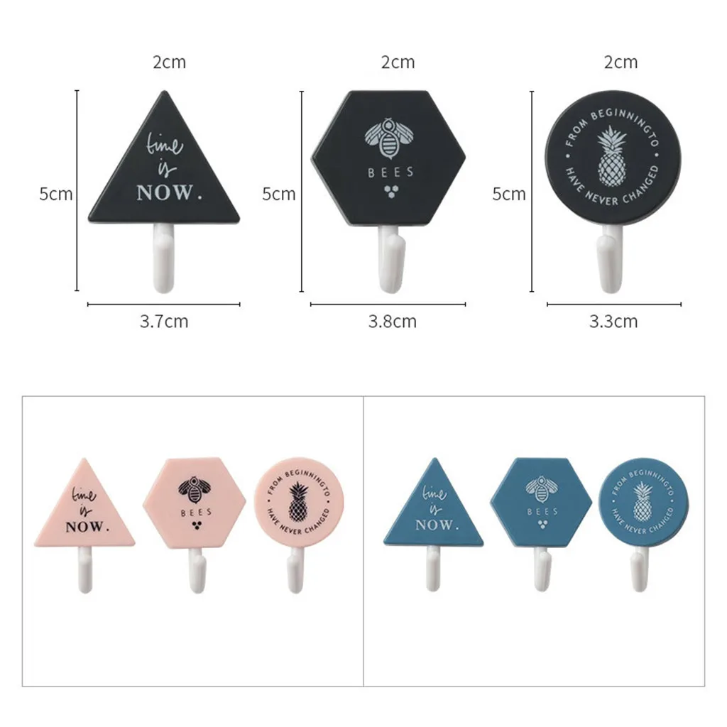 

Saingace 3pcs/set geometric printing Wall hooks nail-free trackless Strong wall hanging Bathroom kitchen Hooks Hangers drop ship