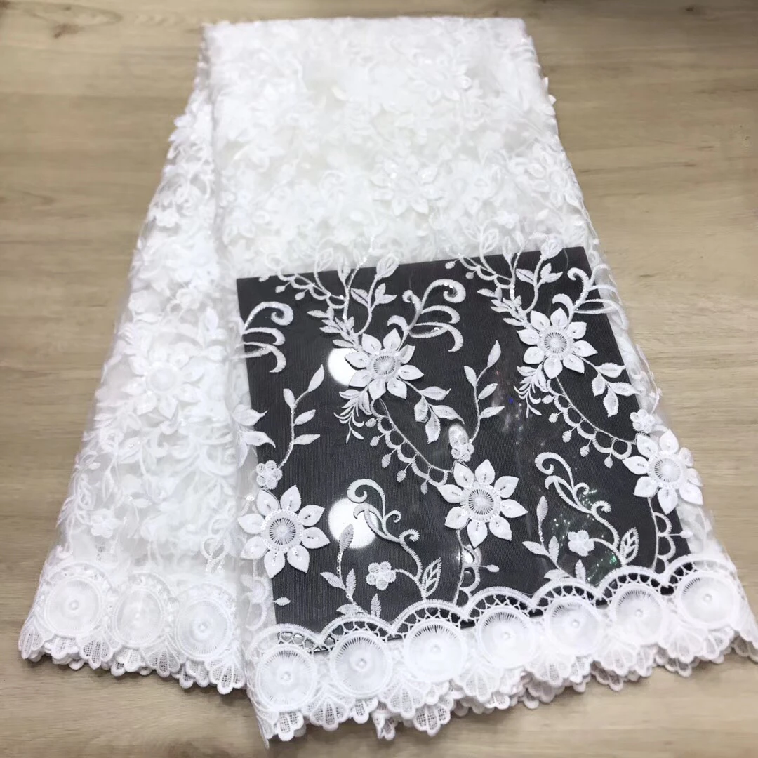 

2020 New Arrival White Cord Lace Fabric With Sequins High Quality Nigerian African Lace Fabric For Wedding Tulle Lace KJY9011