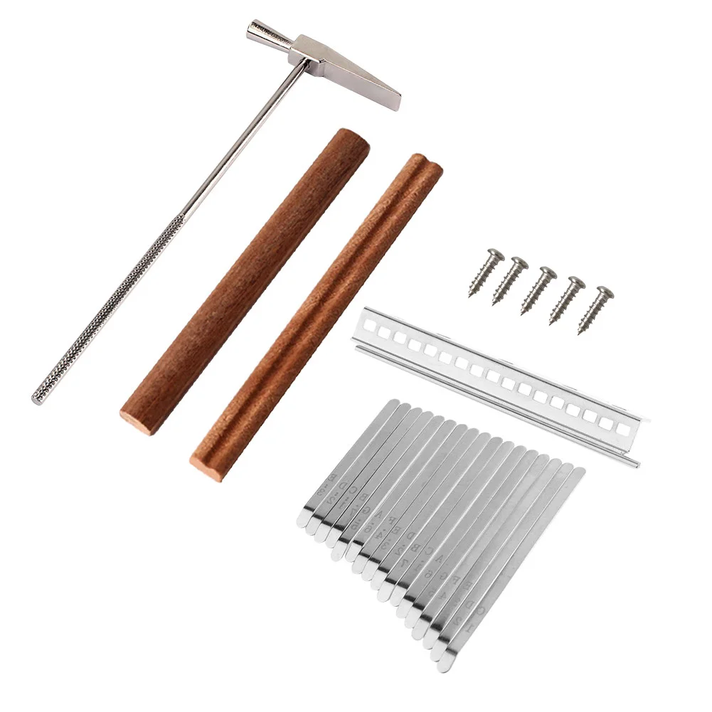 

17 Keys Kalimba DIY Steel Keys+Wood Bridge+Steel Tuning Hammer Kit Thumb Piano Musical Instrument Part Accessories