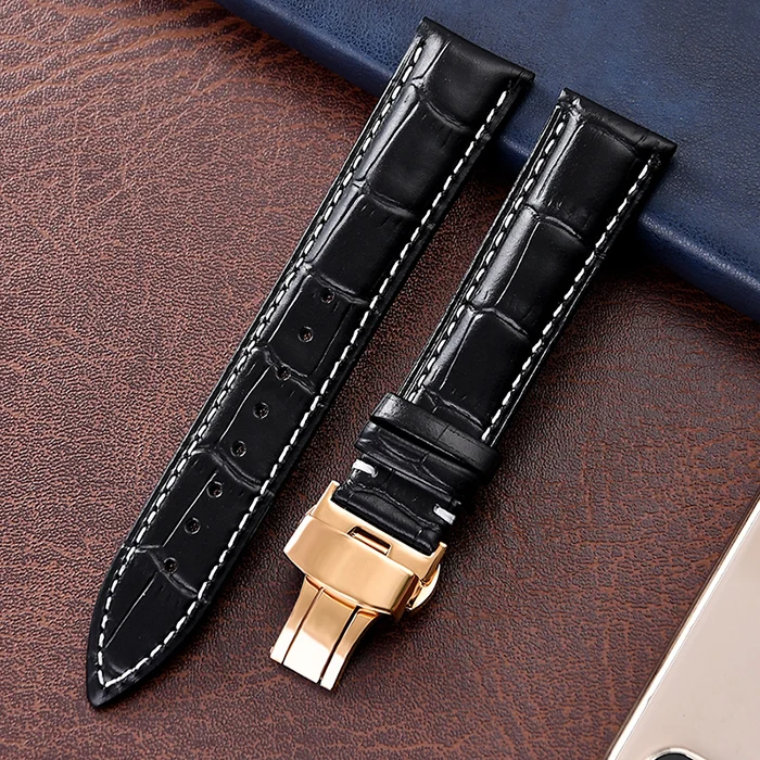

New Watch Black Watchbands Leather Strap Watch Band 18mm 19mm 20mm 22mm Foldable Clasp Wristband Watch Accessories Wristbands