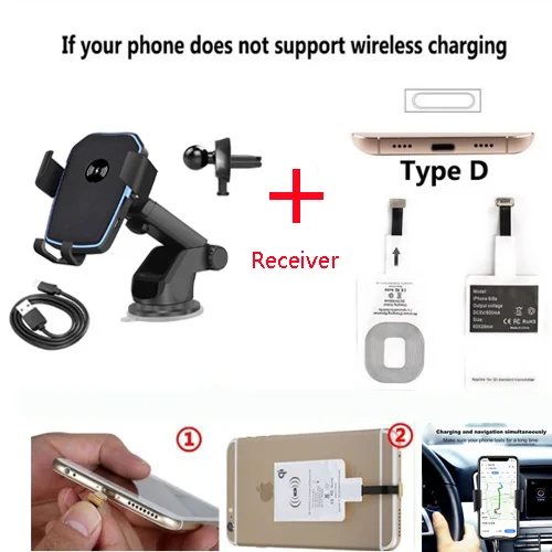 Type -for iPhone Автомобильное крепление Qi Беспроводной Зарядное устройство Oukitel Y1000 WP3 Y4800 K12 C16 C17 C15 C13 K13 Pro с функцией быстрой зарядки 10 Вт быстрой Автомобильная Подставка для телефона - Тип штекера: Type -for iPhone