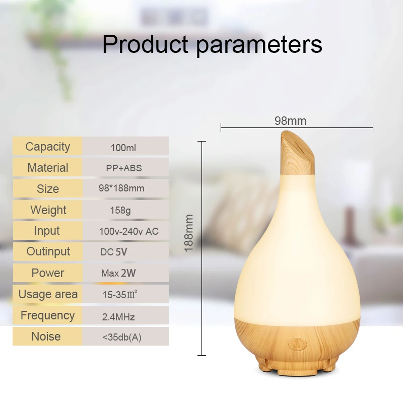 

100ml Air Humidifier Aromatherapy Ultrasonic Wood Grain Aroma Essential Oil Diffuser Electric Mist Maker With LED Light For Home