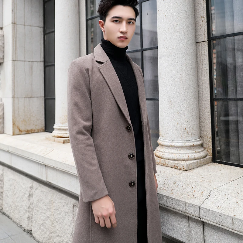 Мужской повседневный деловой Тренч облегающее длинное пальто в Корейском стиле