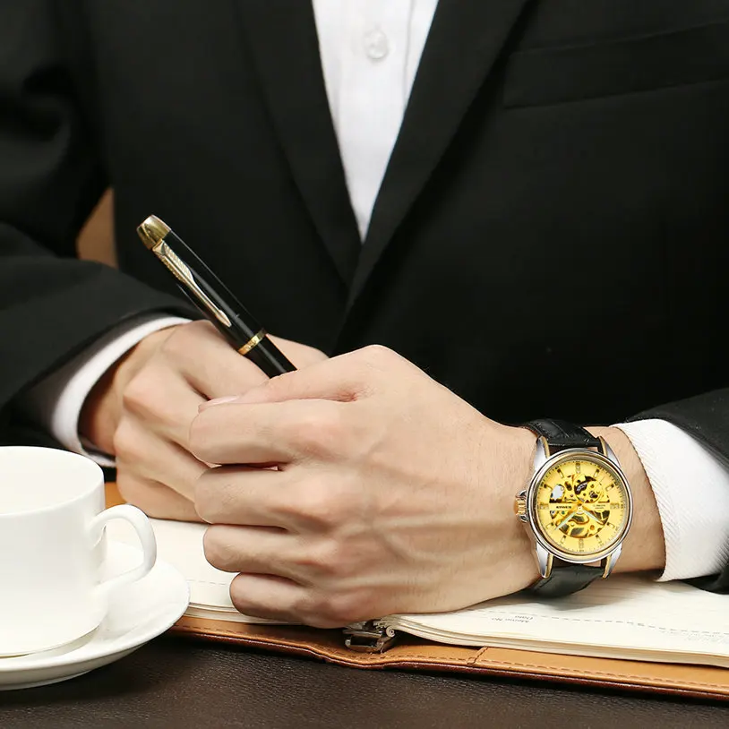 

BINSSAW Original Luxury Brand Stainless Steel Fashion Men Clock Automatic Mechanical Waterproof Skeleton Business Sports Watch