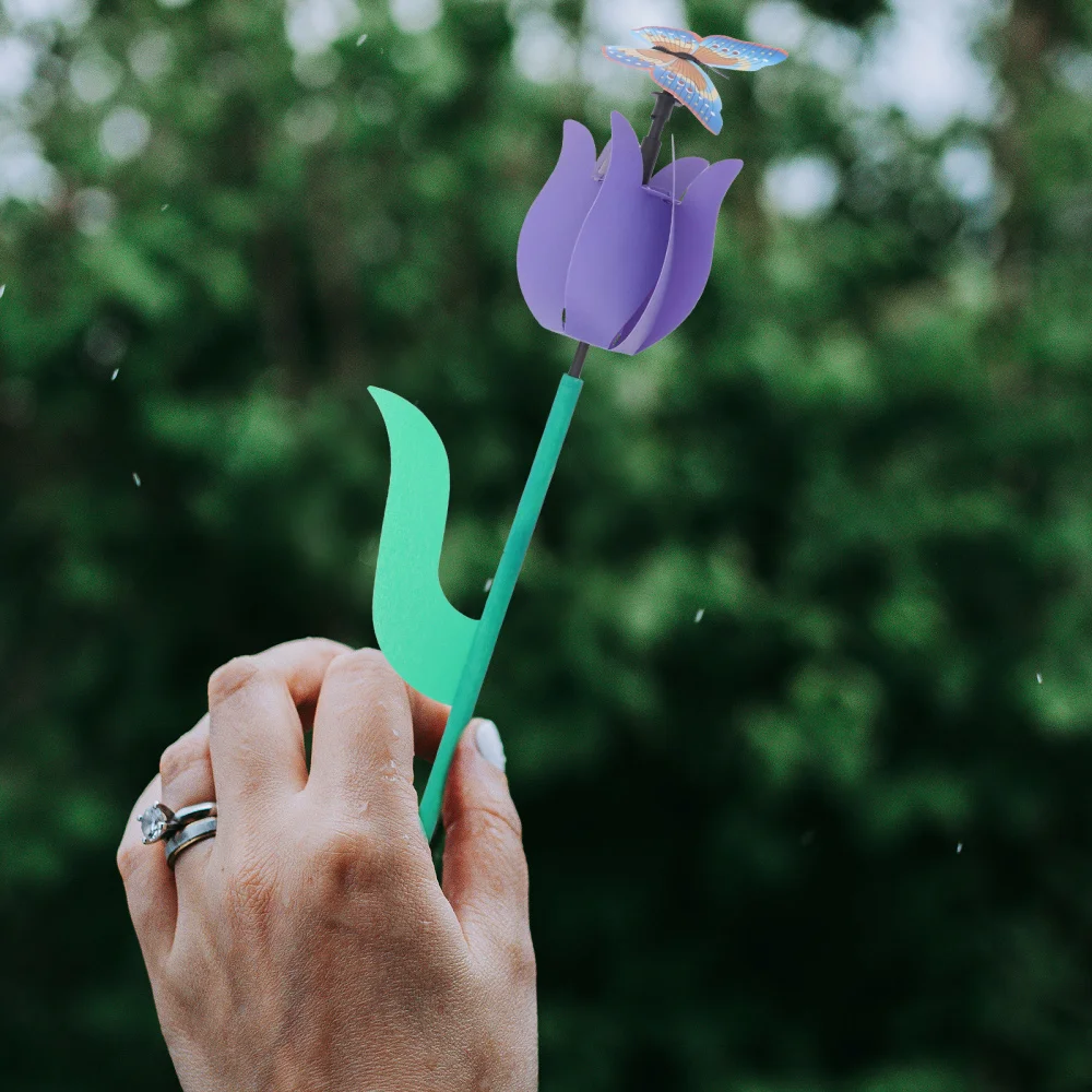 

3Pcs Creative Tulip Design Windmills Wonderful Yard Adornments Random Color