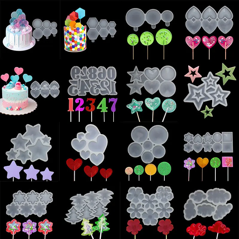 

Silicone Lollipop Mold Star Heart Round Chocolate Candy sugar Cake Moulds Birthday Cake Baking Accessories Epoxy Mould