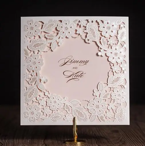 

100pcs/lot Laser Cut Wedding Invitations Cards Elegant Flowers Free Printing Birthday Party Invitation Card casamento