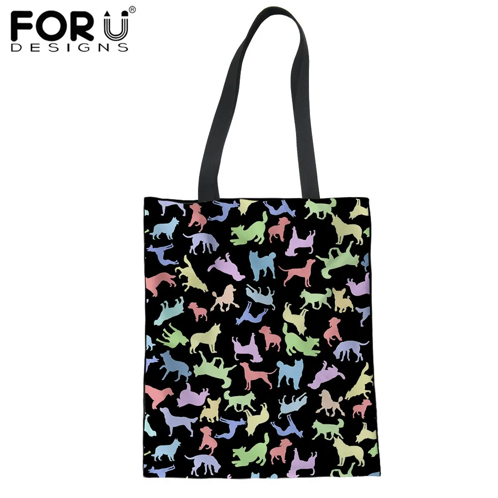 

Женская сумка на плечо FORUDESIGNS с цветным рисунком собаки, большая холщовая сумка из неопрена, Женская Складная сумка для покупок из переработ...