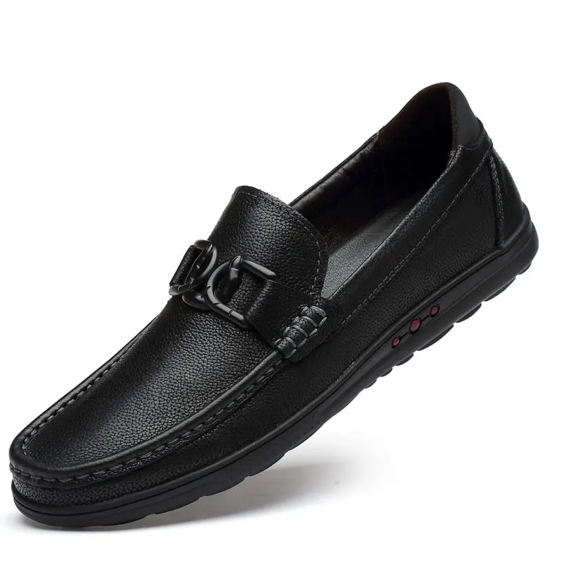 CLAXNEO Man Leather Shoes Slip on Summer Autumn Male Moccasins Design Boat Shoe Genuine Leather clax Man Loafers Big Size - Цвет: Black