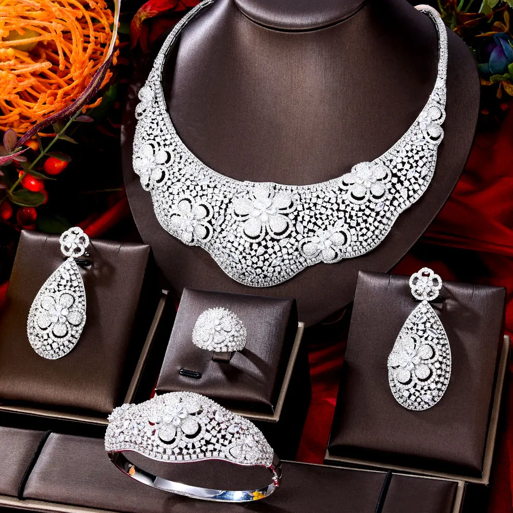 

GODKI Luxury 2 Tone Flowers 4PCS Nigerian Bridal Jewelry Set For Women Wedding Zirconia CZ Dubai Indian jewelry Sets 2022