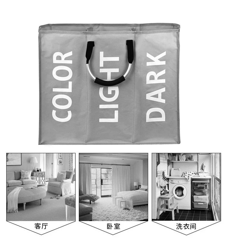 

New Dirty Clothes Storage Basket Three Grid Organizer Basket Collapsible Large Laundry Hamper Waterproof Home Laundry Basket