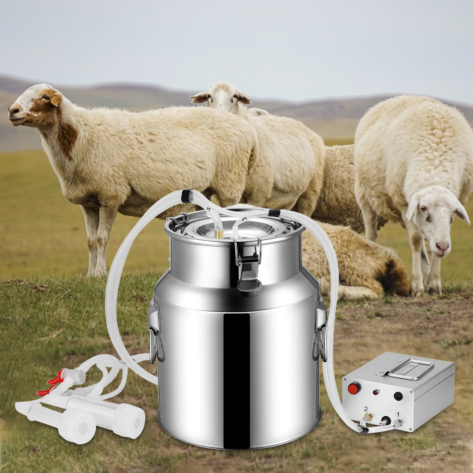 

14L Milking Machine Kit for Sheep Electric Milker Machine Automatic Portable Livestock Milking Equipment Adjustable Vacuum Pump