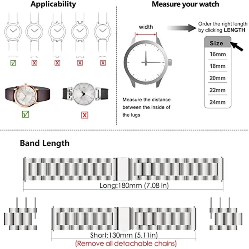 

22mm 20mm Watch Band Stainless Steel Straps For Galaxy watch 3 41MM 45MM active2 44mm 40mm Gear S3 Huawei Amazift Bip