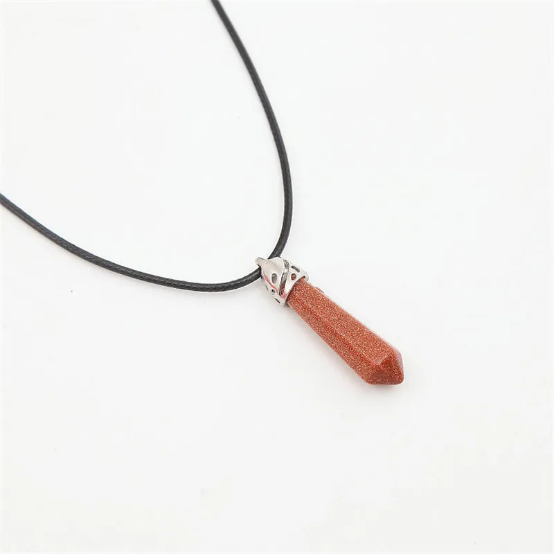 ORANGE Natural Quartz Pendant Stone Hexagonal Pillar Pendants Necklace Chakra Healing Crystal Point Gem Necklaces For Women Jewelry - Окраска металла: ORANGE