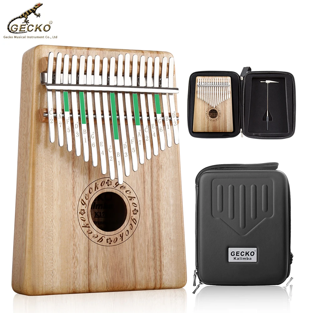 

Gecko Kalimba Thumb Piano 17 Keys Solid Camphor Wood Body Musical Instrument With EVA Case Learning Book Tune Hammer