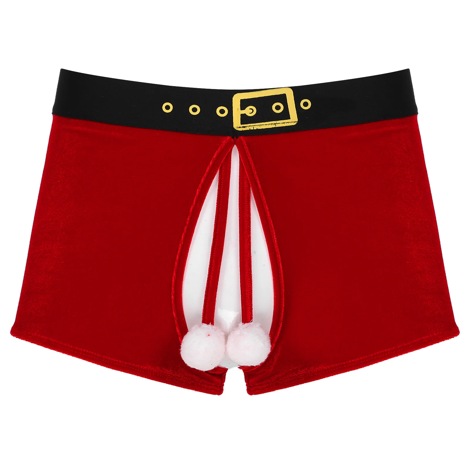 Los hombres Shorts de disfraz de Navidad exótico traje Crotchless de Boxer Shorts suave bola lencería con decoración de la Ropa interior Calzoncillos
