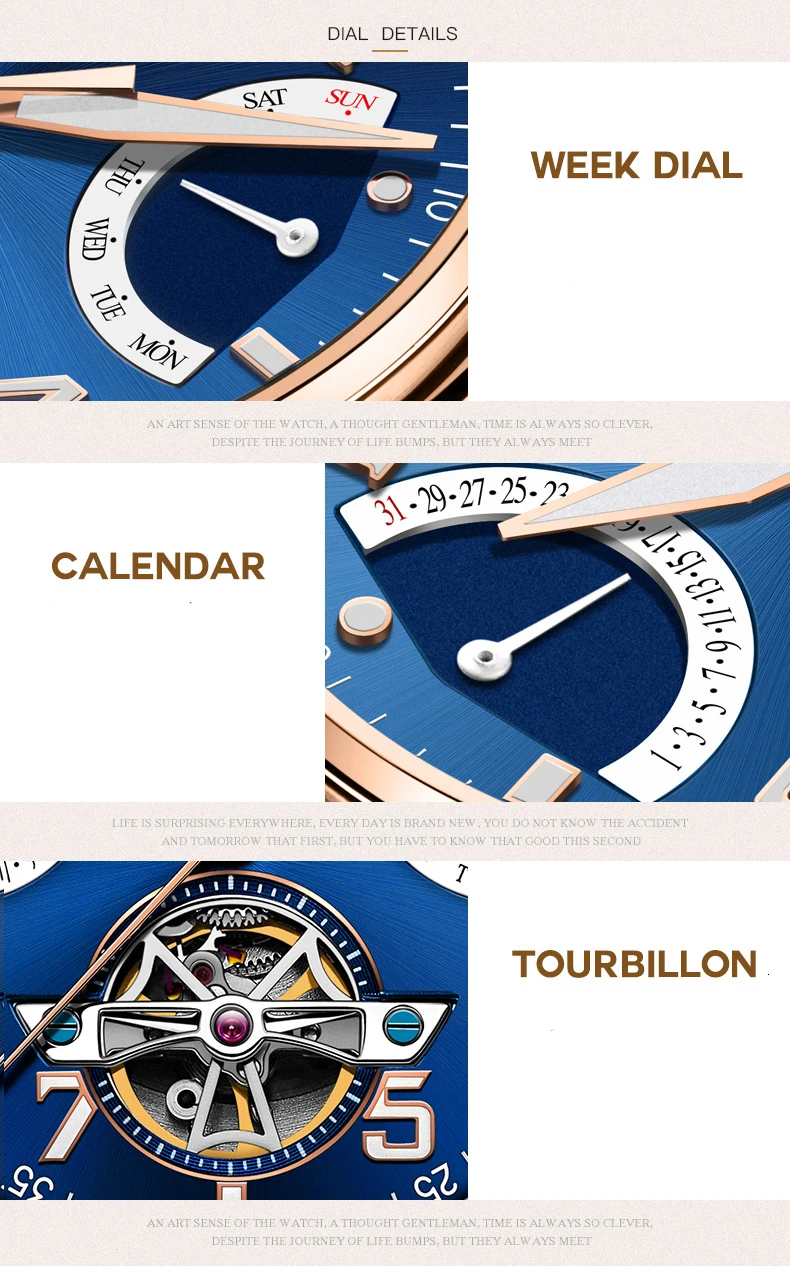 Tourbillon, мужские часы, розовое золото, чехол, синий циферблат, карнавал, автоматические часы, мужские, люксовый бренд, механические часы, Мода