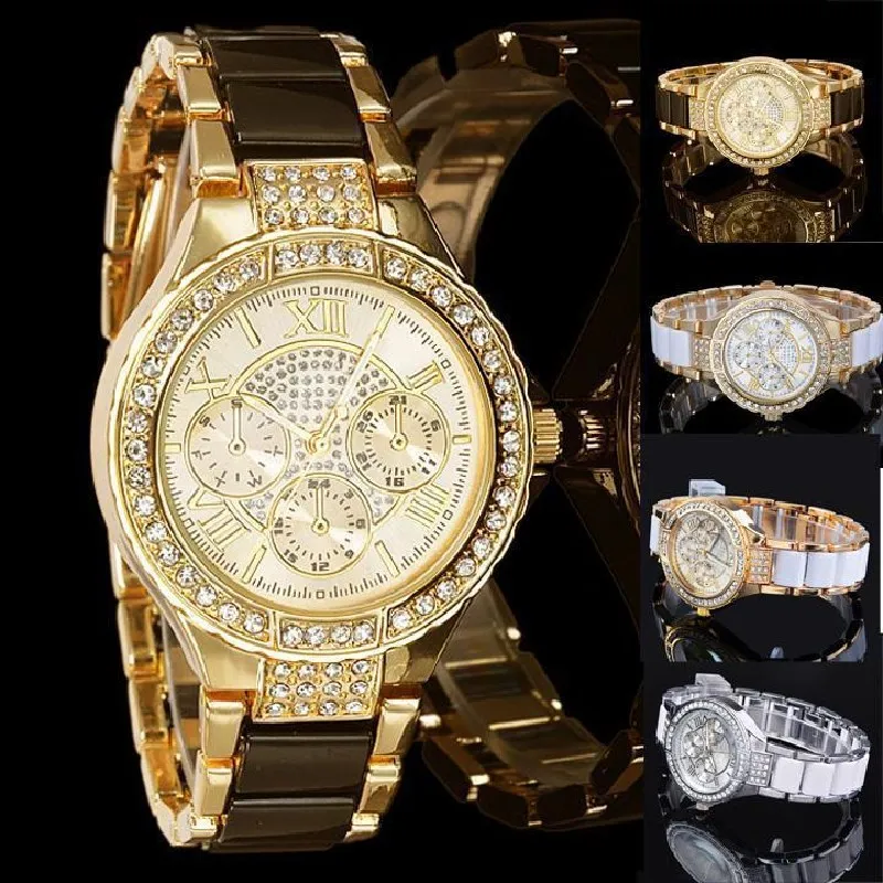

LNRRABC Women Shiny Rhinestones Dial Stainless Steel Band Analog Quartz Wrist Watch