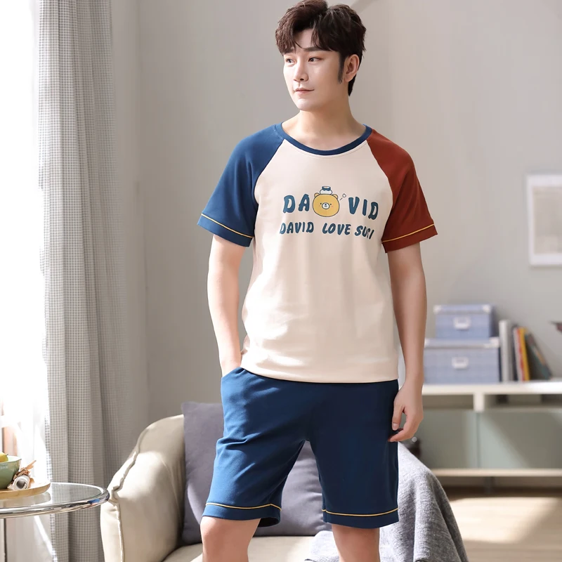 NANJIREN Mens Pajamas Set New Summer Home Casual Short Sleeves O-NECK Shirt Shorts Pajamas Set for Men Cartoon Sleepwear Set