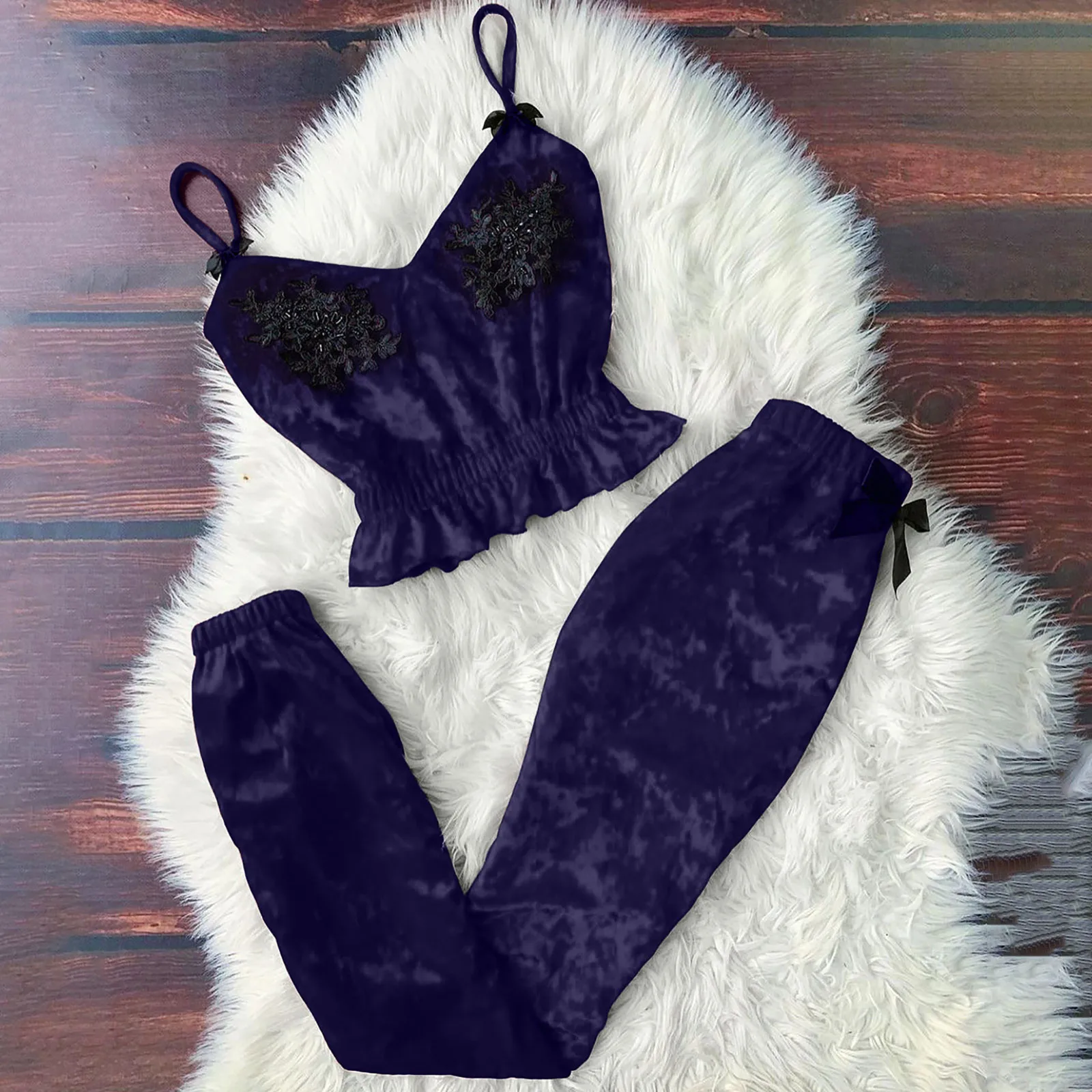 

2021 Spring Women Sexy Corset Top Pajamas Suit V-neck Sexy Stain Camisole Pajamas Multicolor Bowknot Long Pants Set Pajamas