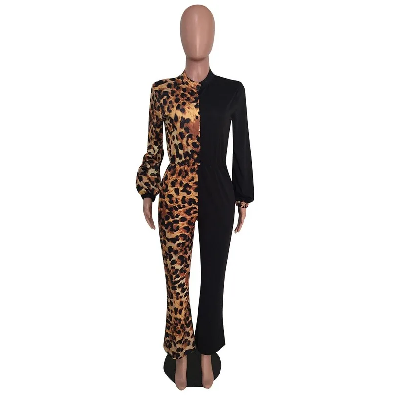 Осенне зимний женский леопардовый принт пэтчворк длинный рукав широкий