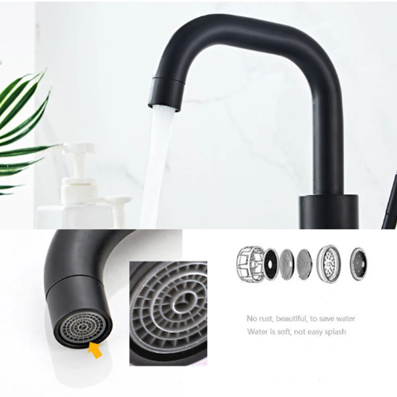 Черный смеситель для раковины из нержавеющей стали SUS 304 с креплением на раковину