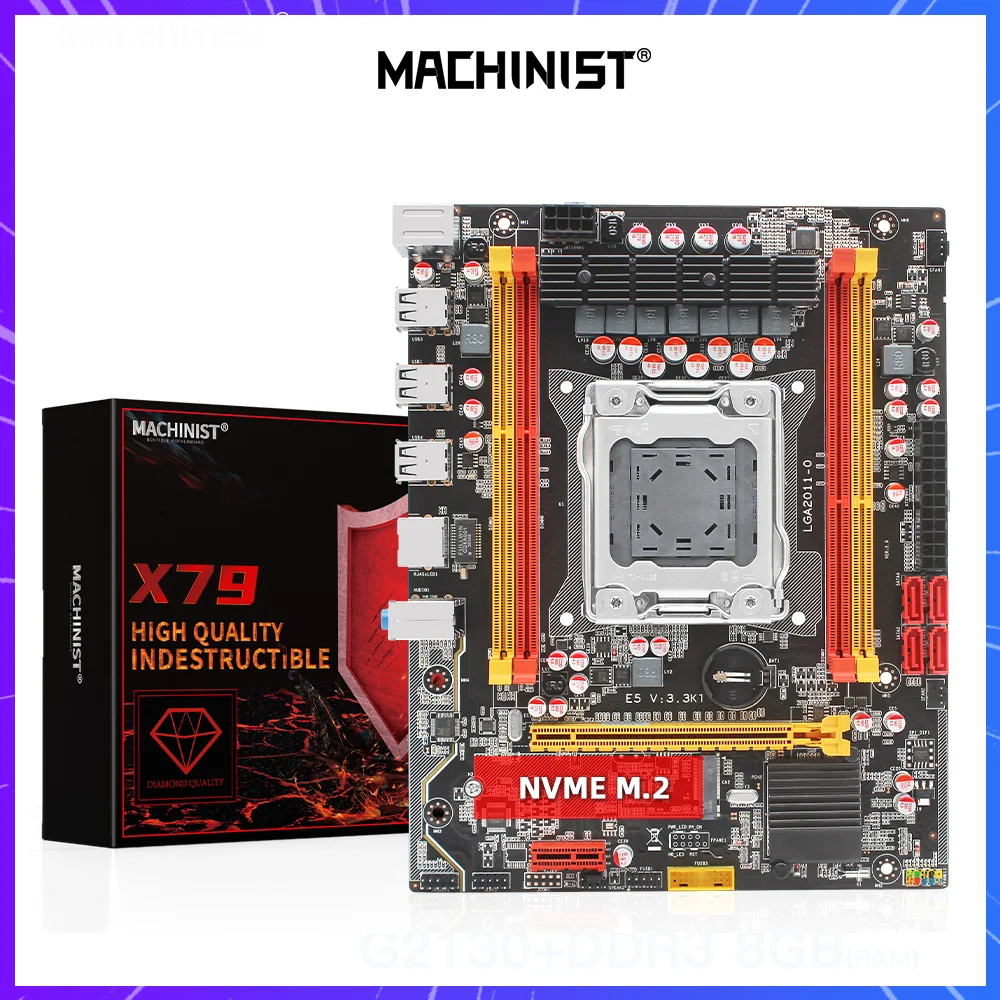 machinist x79 motherboard lga 2011 kit set with intel xeon e5 2650 v2 processo 8gb4g2）ddr3 ecc ram m atx m 2 nvme usb 3 0 free global shippi