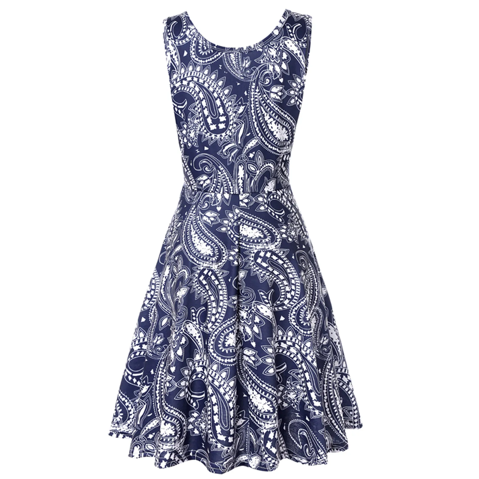 

40# Casual Printed Loose Dress Summer Sleeveless O-neck A-line Dresses For Women 2021 Vintage Beach Holiday Tank Dress Vestidos