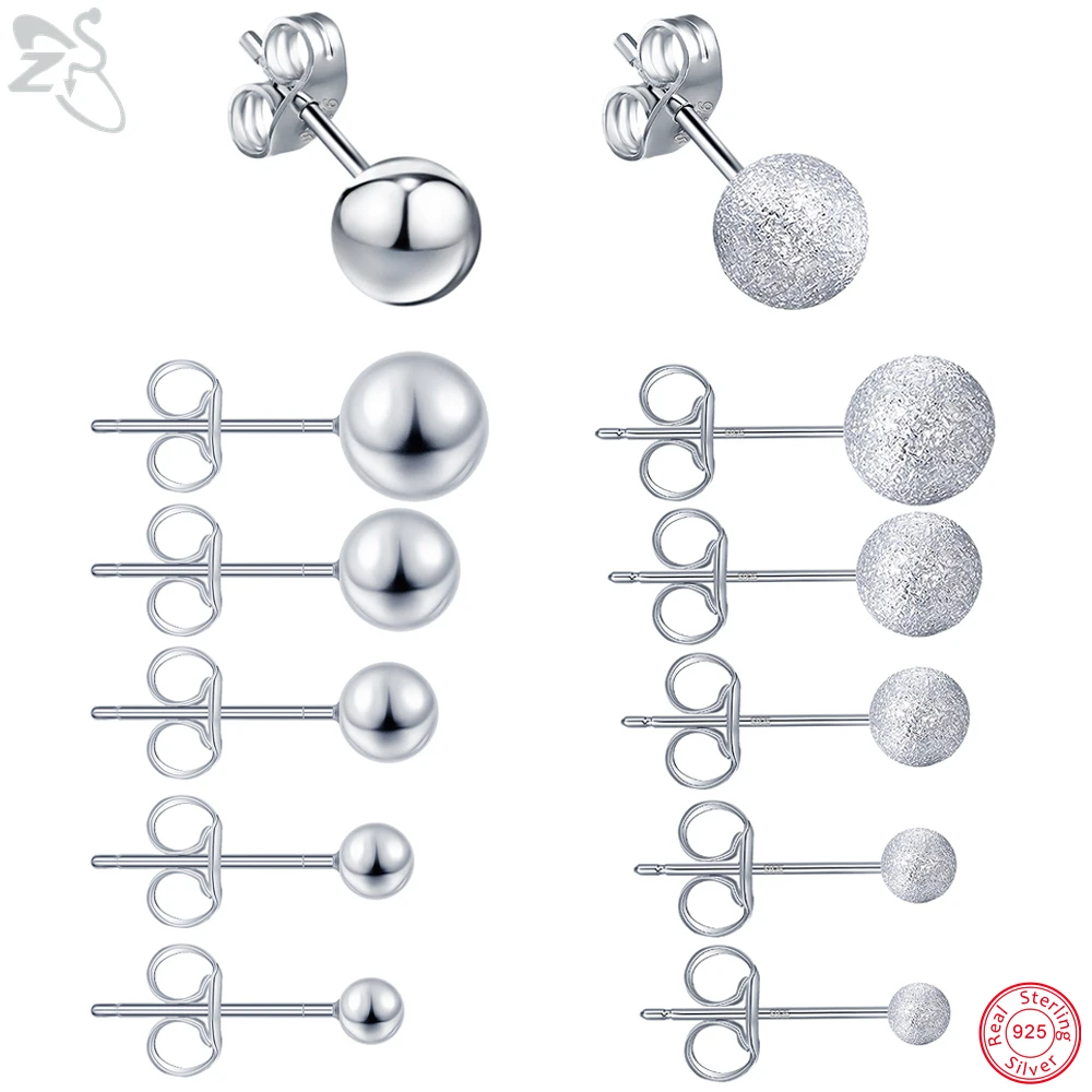 Серьги гвоздики из серебра 925 пробы с шариком 2 шт./лот|Серьги-гвоздики| |