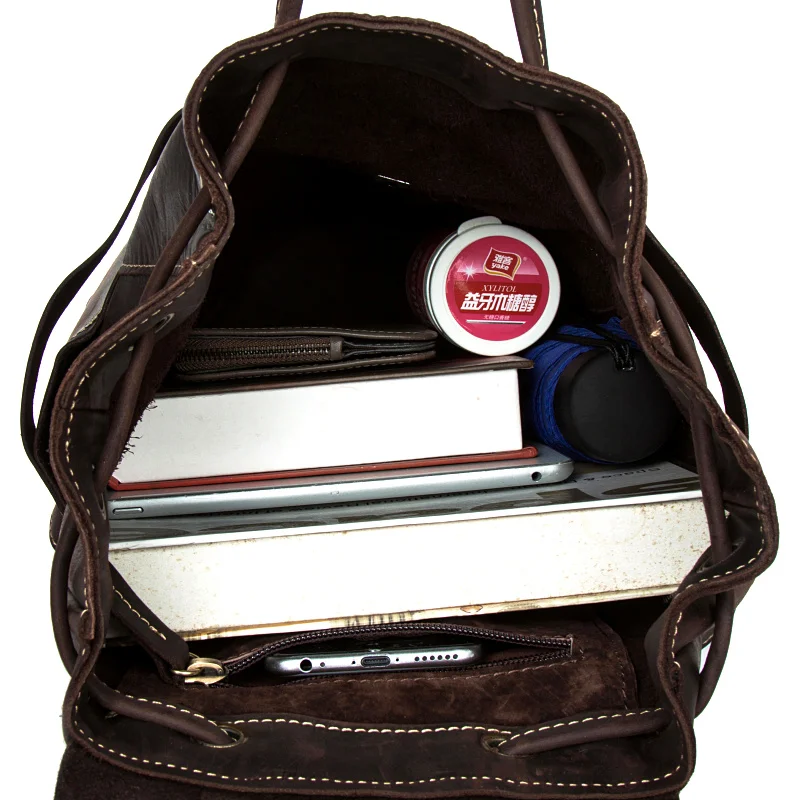 

100% Genuine Leather Backpack Large Capacity Cow Leather Travel Bags High Quality Bucket Bag For Man /Women Vintage Laptop Bag