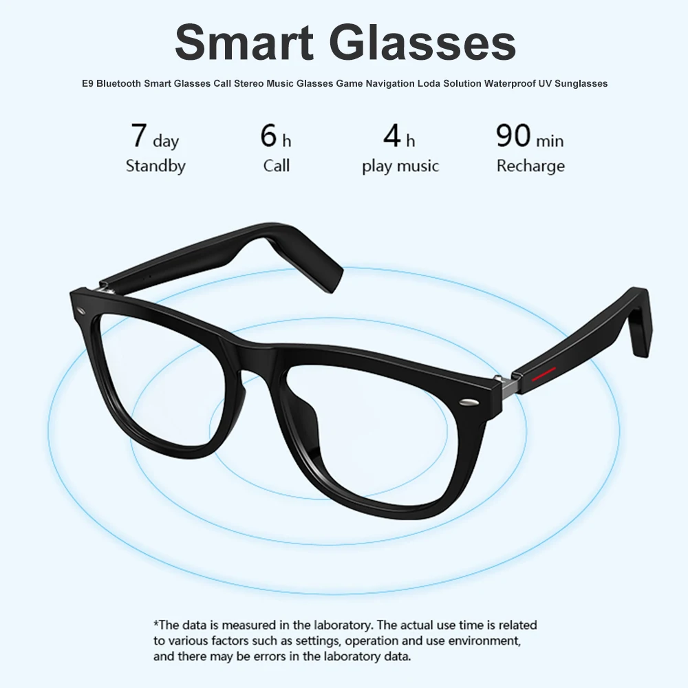 구매 신제품 E9 블루투스 스마트 안경, 전화 스테레오 음악 안경, 게임 내비게이션, 로다 솔루션, 방수 UV 선글라스, 2020